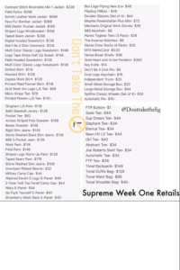 Supreme Week 1 Price List