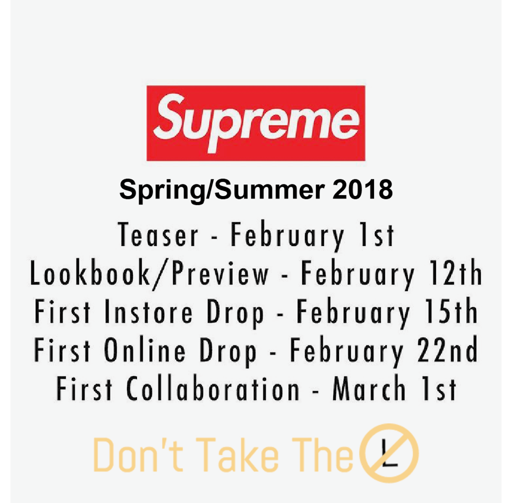 Supreme Spring/Summer 2018 Dates