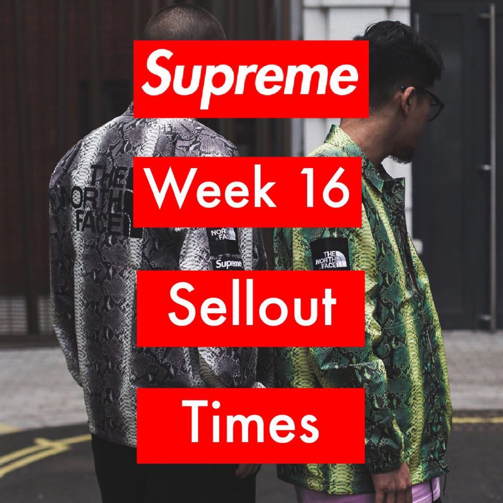 Supreme Week 16 Sellout Times Spring/Summer 2018