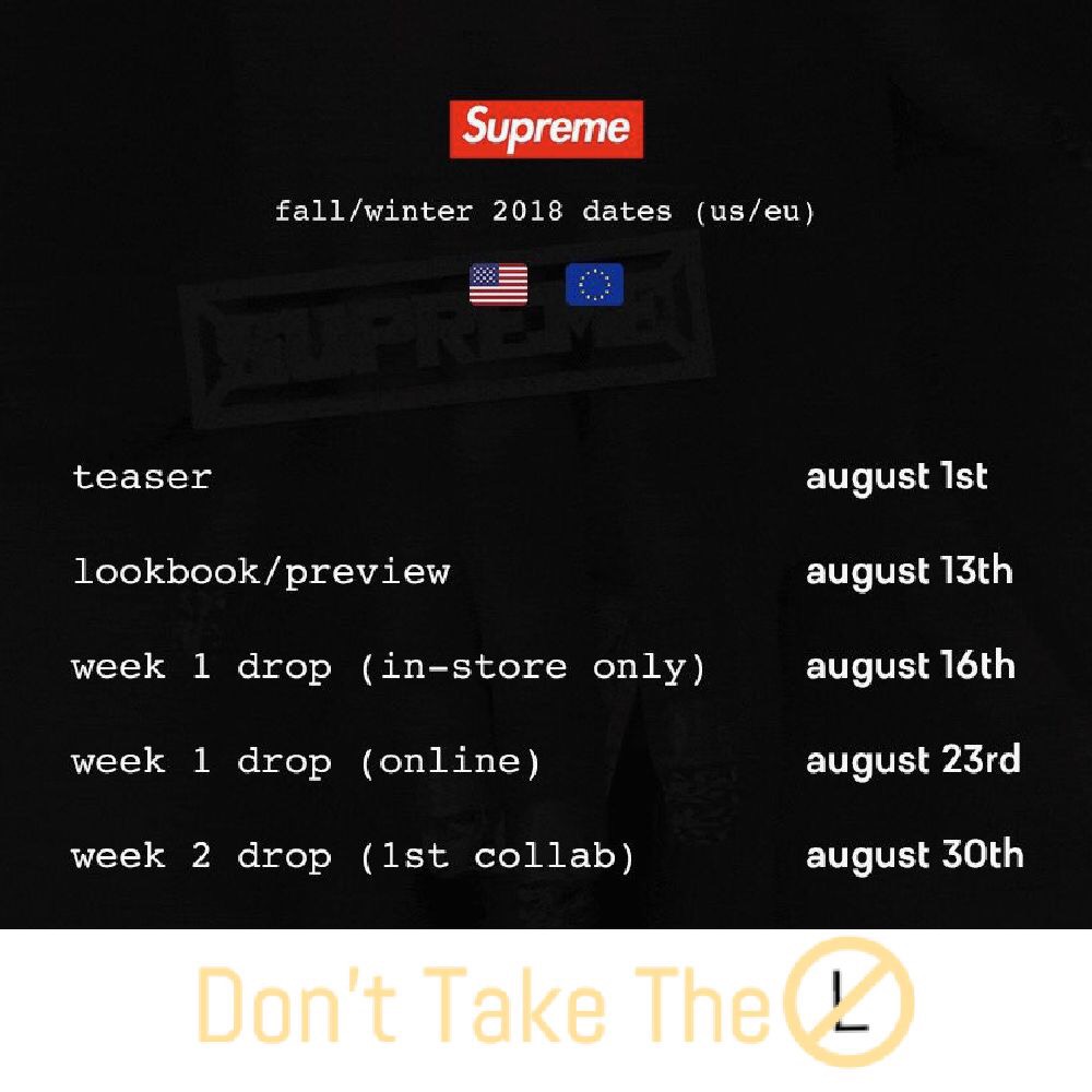 Supreme Fall/Winter 2018 Dates
