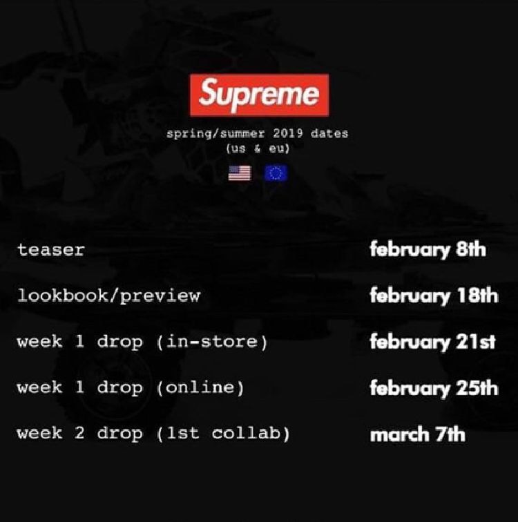 Supreme Spring/Summer 2019 Dates