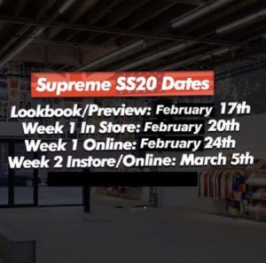 Supreme Spring/Summer 2020 Dates